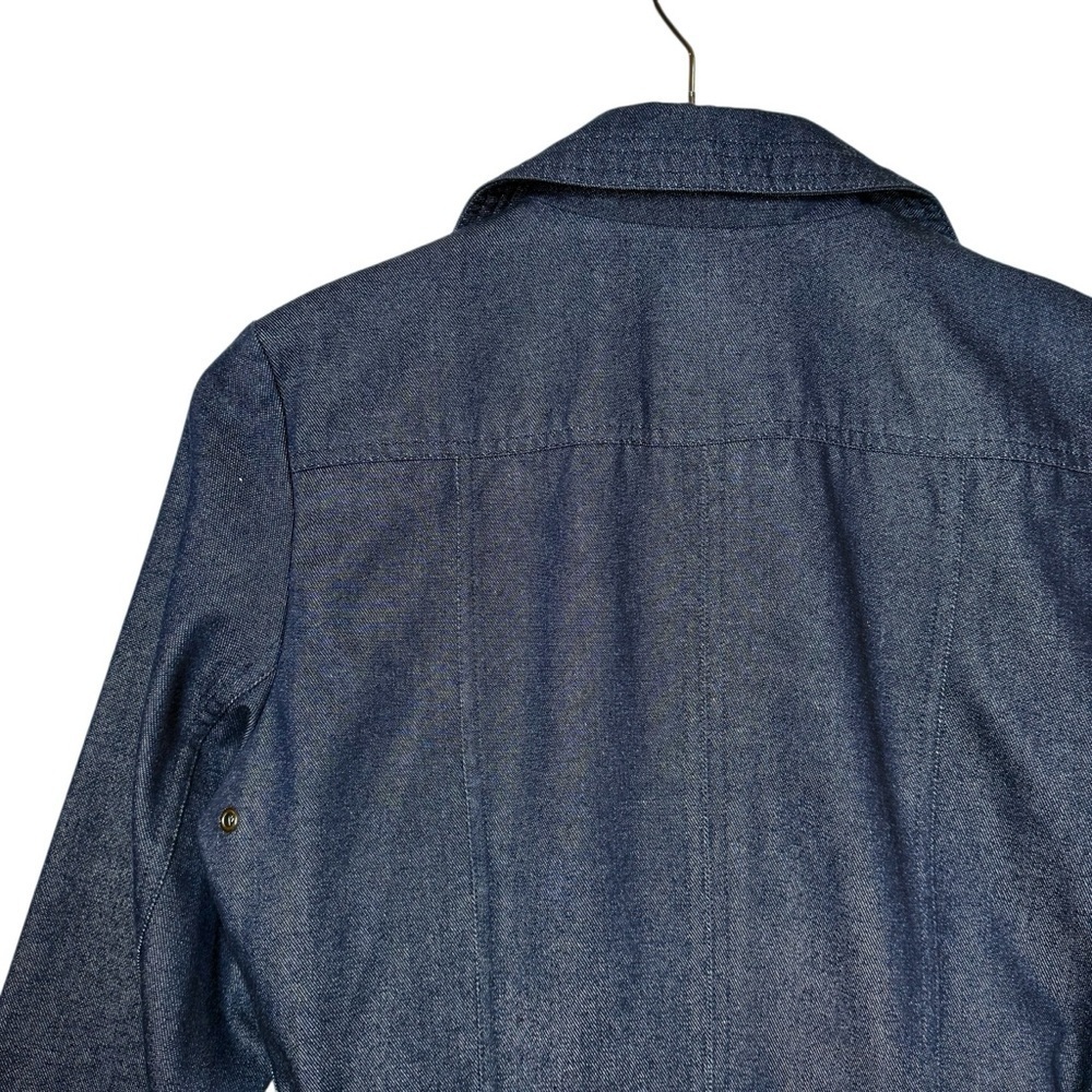 GAP Y2K Vintage Denim Dark Wash Women’s Blue Belted Women’s Trench Coat Sz XS - Picture 11 of 12